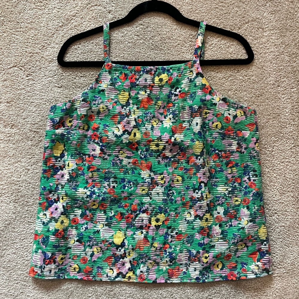 Anthropologie Green and White Sleeveless Crop Camisole